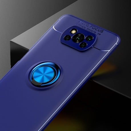 Ударозащитный чехол Metal Ring Holder на Xiaomi Poco X3 / Poco X3 Pro - синий