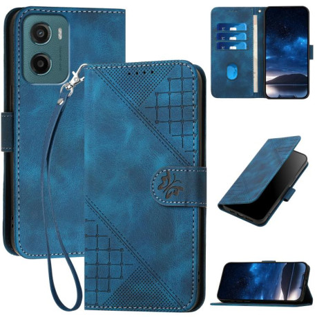 Чехол-книжка Grid Stitching Leather Phone Case with Lanyard для для Motorola Moto G05 - синий