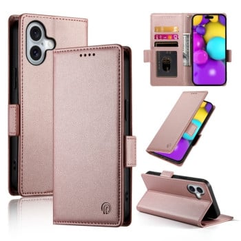 Чехол-книжка Side Buckle Magnetic Frosted Leather для iPhone 16 - розовое золото
