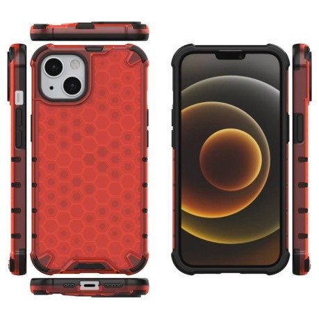 Противоударный чехол Honeycomb with Neck Lanyard для iPhone 14/13 - красный