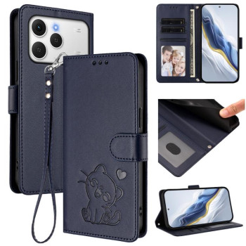 Чехол-книжка Escase с рельефным котом и ремешком на Tecno Spark 40 4G — синий