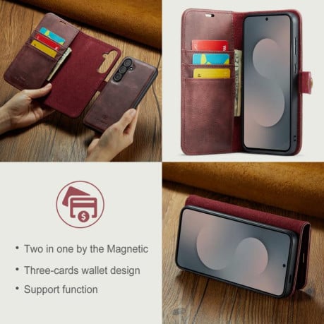 Чохол-книжка DG.MING з фактурою Crazy Horse на Samsung Galaxy S25 FE 5G - червоний