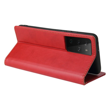 Кожаный чехол-книжка Fierre Shann Genuine leather на Samsung Galaxy S21 Ultra - красный