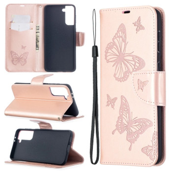 Чехол-книжка Butterflies Pattern на Samsung Galaxy S21 Plus - розовый