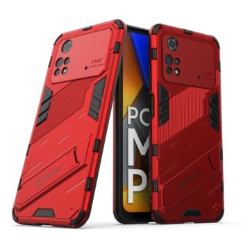 Противоударный чехол Punk Armor с подставкой на Xiaomi Poco M4 Pro 4G - красный