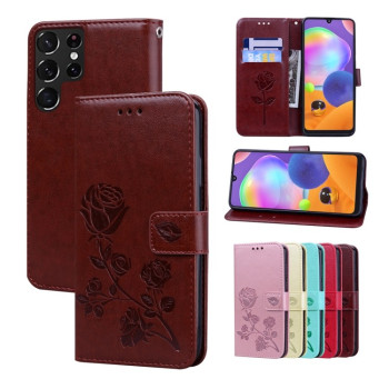 Чохол-книжка Rose Embossed для Samsung Galaxy S22 Ultra 5G - коричневий