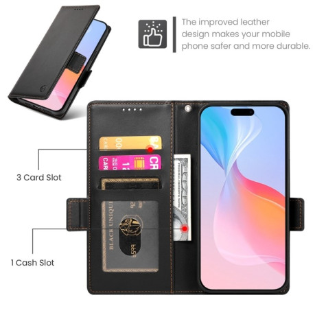Чехол-книжка Side Buckle Magnetic Frosted Leather для iPhone 16 Pro - черный