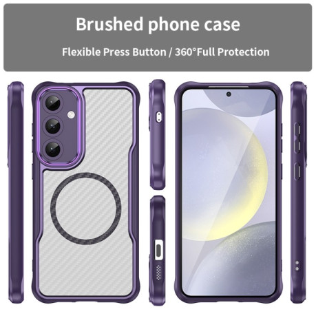 Ударозащитный чехол Carbon Fiber Texture MagSafe Translucent на Samsung Galaxy S25+ 5G - фиолетовый