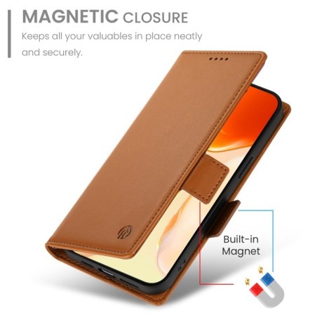 Чехол-книжка Side Buckle Magnetic Frosted Leather для iPhone 16 Plus - коричневый
