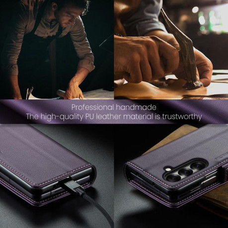 Чехол-книжка CaseMe 023 Butterfly Buckle Litchi Texture RFID Anti-theft Leather для Samsung Galaxy Fold 7 - фиолетовый