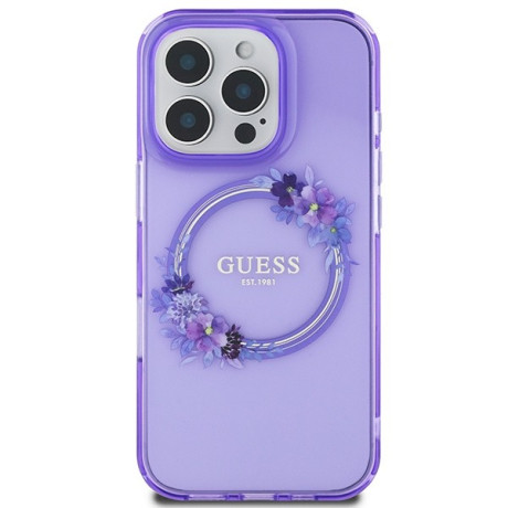 Оригинальный чехол Guess IML Flowers Wreath MagSafe для iPhone 16 Pro - Purple