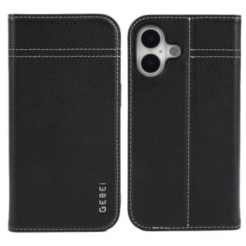 Чохол-книжка GEBEI Top-grain Horizontal Flip Leather для iPhone 17 — чорний