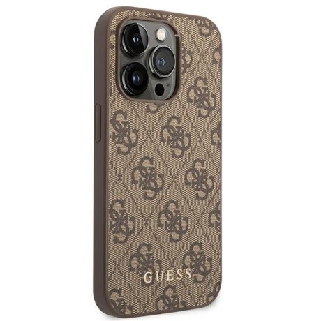 Оригинальный чехол Guess 4G Metal Gold Logo для iPhone 14 Pro Max - Brown
