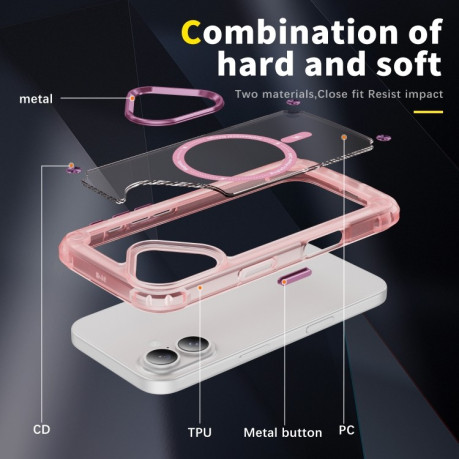 Протиударний чохол Skin Feel TPU + PC MagSafe Magnetic для iPhone 16 Plus - прозоро-рожевий