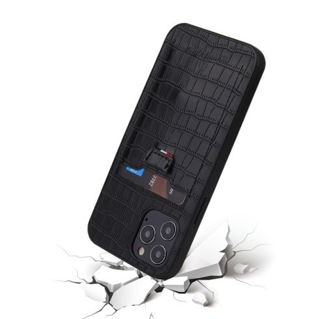 Противоударный чехол Fierre Shann Crocodile Texture для iPhone 12 / 12 Pro - черный