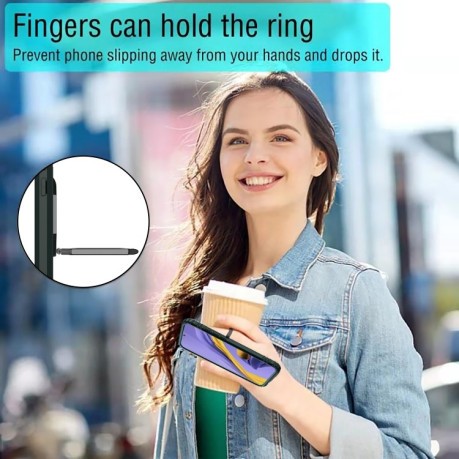 Противоударный чехол Carbon Fiber Rotating Ring на Samsung Galaxy A21S - зеленый