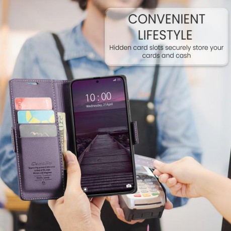 Чохол-книжка CaseMe 023 Butterfly Buckle Litchi Texture RFID Anti-theft Leather для Xiaomi Poco F7 Pro / F7 Ultra - фіолетовий