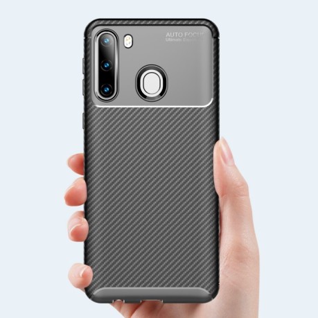 Ударозащитный чехол HMC Carbon Fiber Texture на Samsung Galaxy A21 - коричневый