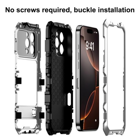 Противоударный чехол R-JUST Life Waterproof для iPhone 16 Pro Max - серебристый