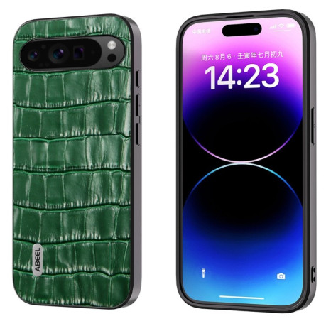Противоударный чехол ABEEL Crocodile Texture Genuine Leather для Google Pixel 9 Pro - зеленый