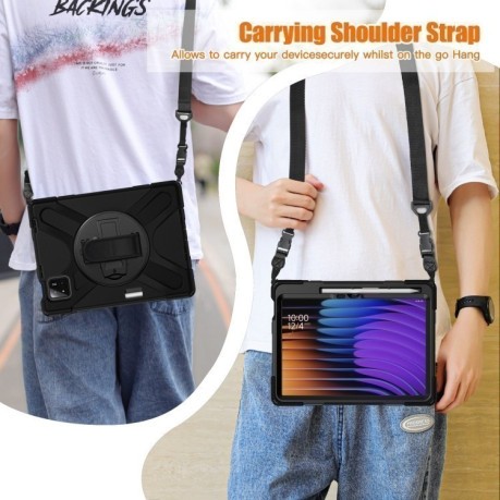 Чехол Rotatable Holder Silicone Hybrid PC для Xiaomi Pad 7 / 7 Pro - черный