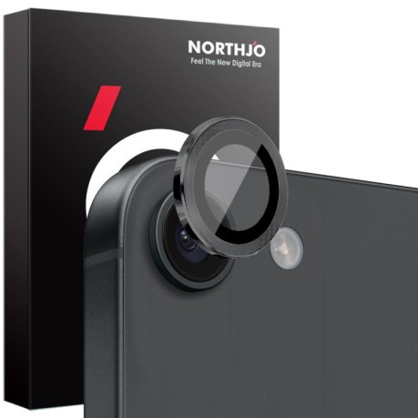 Защитное стекло NORTHJO Glitter Camera Lens Protector Tempered Glass Metal Ring на iPhone 16e - черное