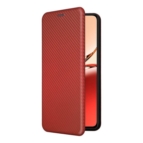 Чехол-книжка Carbon Fiber Texture на OPPO Reno12 F/12 FS 5G / 4G - коричневый