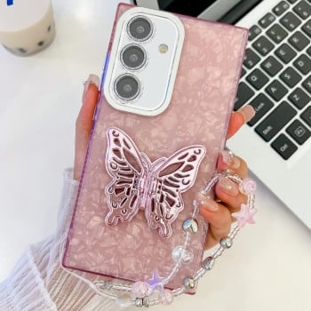 Протиударний чохол Plating Glitter Lens Film Texture Butterfly Holder Wristband  для Samsung Galaxy A16 5G - Pink Shell Pattern