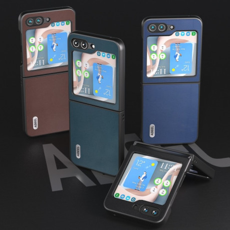 Противоударный чехол ABEEL Genuine Leather Xiaoya Series для Samsung Galaxy Flip 5 - черный
