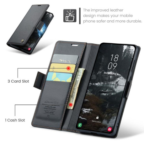Чохол-книжка CaseMe 023 Butterfly Buckle Litchi RFID Anti-theft Leather для Samsung Galaxy S25 Edge 5G - чорний