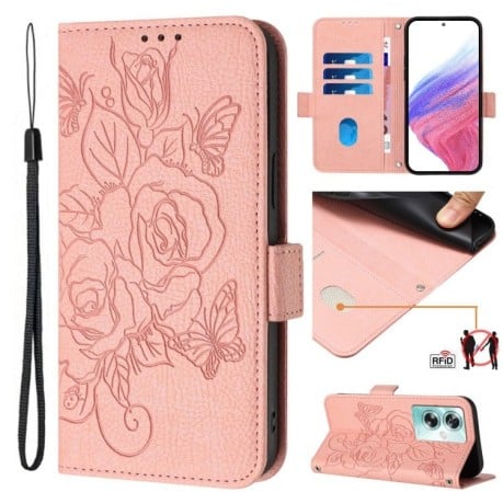 Чехол-книжка Embossed Rose RFID Anti-theft Leather для OnePlus Nord N30 SE 5G - розовый