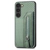 Противоударный чехол Carbon Ffiber Flip Zipper Wallet для Samsung Galaxy S23+Plus 5G - зеленый