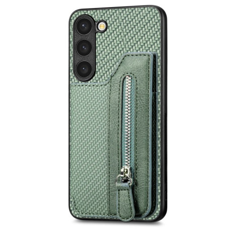 Протиударний чохол Carbon Ffiber Flip Flip Zipper Wallet для Samsung Galaxy S23+Plus 5G - зелений