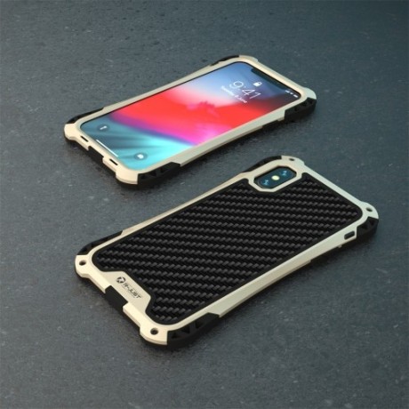 Противоударный металлический чехол R-JUST AMIRA Metal на iPhone XS Max - черно-золотой