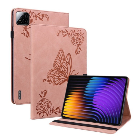 Чехол-книжка Butterfly Flower Embossed Leather на Xiaomi Pad 7 / Pad 7 Pro - розовое золото