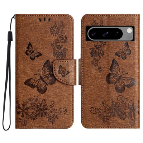 Чехол-книжка Embossed Butterfly для Google Pixel 8 Pro - коричневый