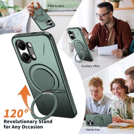 Чохол Metal Rotation Holder MagSafe TPU Hybrid PC з металевим поворотним тримачем і MagSafe на Xiaomi Redmi Turbo 5 Max 5G / Poco X8 Pro Max 5G — сіро-зелений