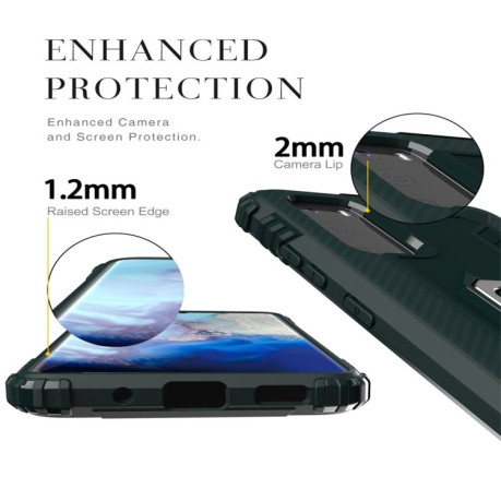 Противоударный чехол Carbon Fiber Protective Case with 360 Degree Rotating Ring Holder на Samsung Galaxy S20 -зеленый