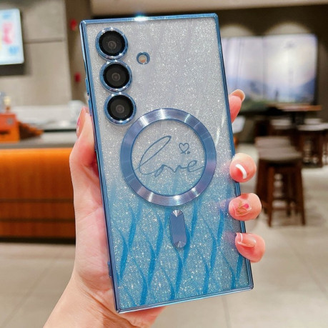 Протиударний чохол Dual-Love Leaves Gradient Glitter MagSafe TPU  для Samsung Galaxy S25+ 5G - синій