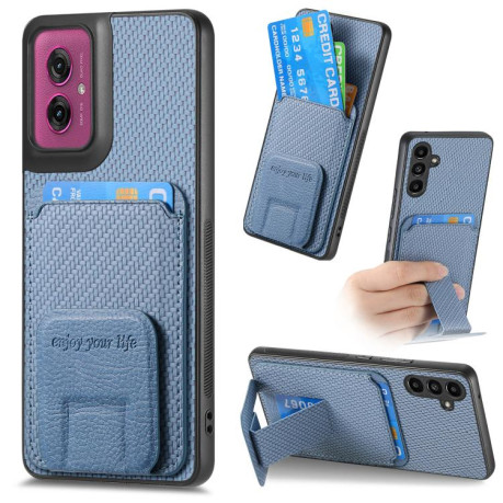 Противоударный чехол Carbon Fiber Card Bag для Motorola Moto G55 - синий