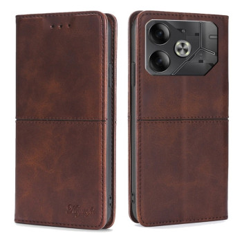 Чехол-книжка Cow Texture Magnetic на Tecno Pova 6 5G — тёмно-коричневый