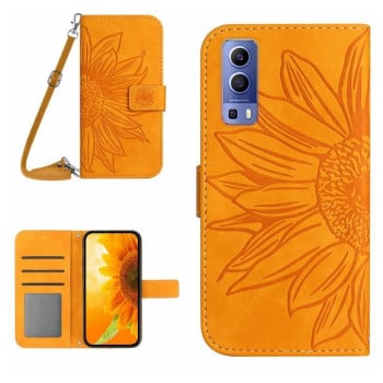 Чохол-книжка Skin Feel з малюнком соняшника на Vivo Y72 5G/iQOO Z3/Y52 5G/Y53S - жовтий