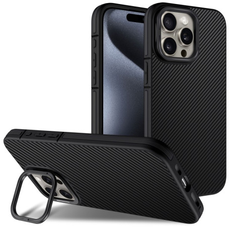 Ударозащитный чехол Carbon Fiber Texture Lens Holder TPU на iPhone 16 Pro - черный