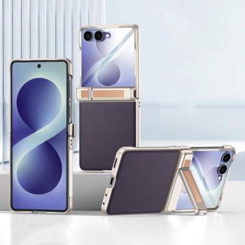 Чохол з еко-шкіри Spring Hinge Holder Vegan Leather Integrated Film з пружинною петлею на Samsung Galaxy Flip8 5G — фіолетовий