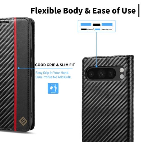 Чохол-книжка LC.IMEEKE з фактурою Carbon Fiber на Google Pixel 10/10 Pro - чорний