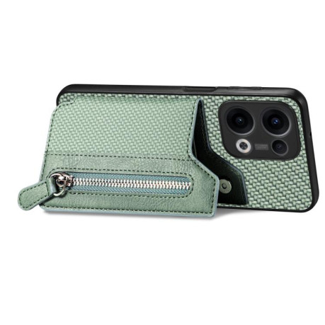 Противоударный чехол Carbon Fiber Horizontal Flip Zipper Wallet для OPPO Reno13 5G - зеленый