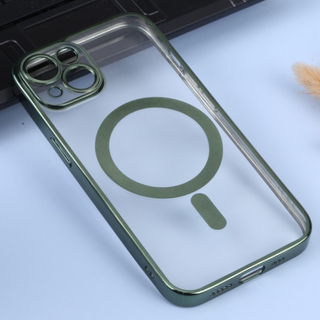 Протиударний чохол MagSafe Electroplating Straight для iPhone 14 Plus - темно-зелений