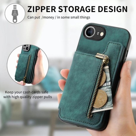 Протиударний чохол Retro Painted Zipper Wallet для iPhone 16e - зелений