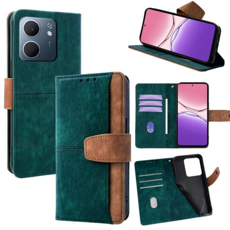 Чохол-книжка Color Stitching Skin Feel із захистом від сканування RFID та магнітним хлястиком на OPPO A5x 5G - зелений
