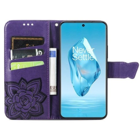 Чехол-книжка Butterfly Love Flower Embossed для OnePlus Ace 3 Pro - фиолетовый